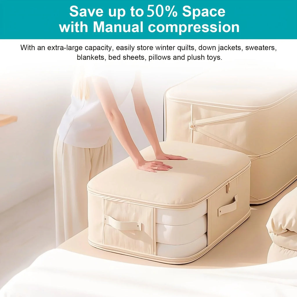 Quilt Storage Bag Large Capacity Foldable Clothing Organiser with Zipper - Beige