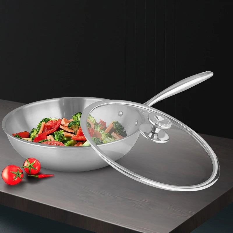 Wok Pan 32cm Titanium Alloy Uncoated Stir Fry Cookware Induction Compatible
