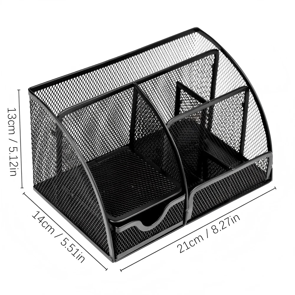 Pen Holder Metal Mesh Desk Organiser with Multiple Compartments for Office Storage