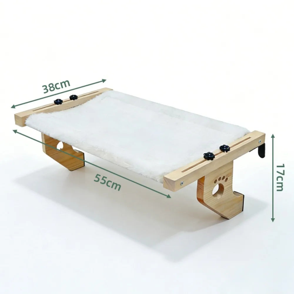 Portable Wooden Frame Cat Window Hammock Hanging Pet Bed with Paw Print Design