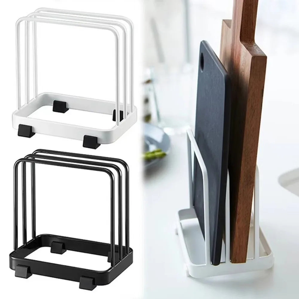 Cutting Board Rack 12cm Vertical Kitchen Storage Stand with Drain Tray Reusable Organiser - Black