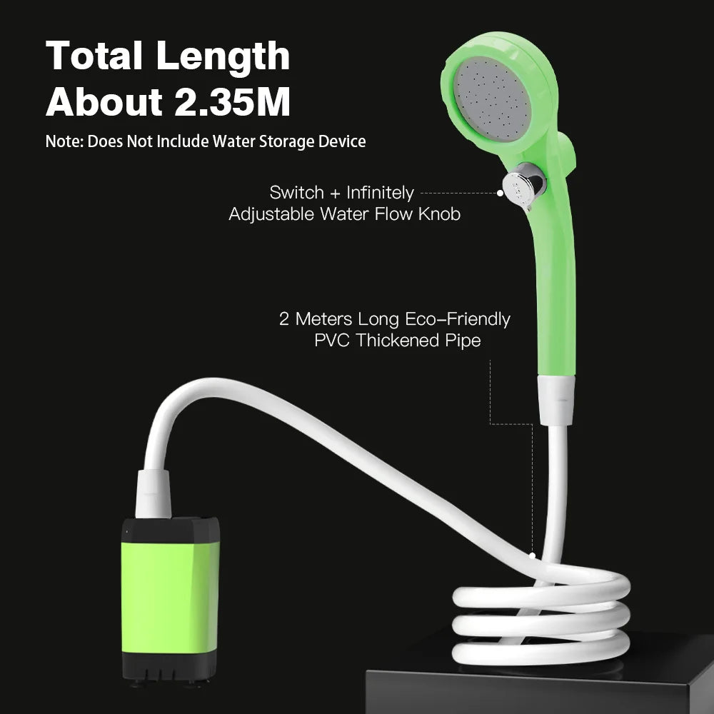 Camping Shower Pump 6000mAh Portable Outdoor Shower Kit with Digital Display - Green