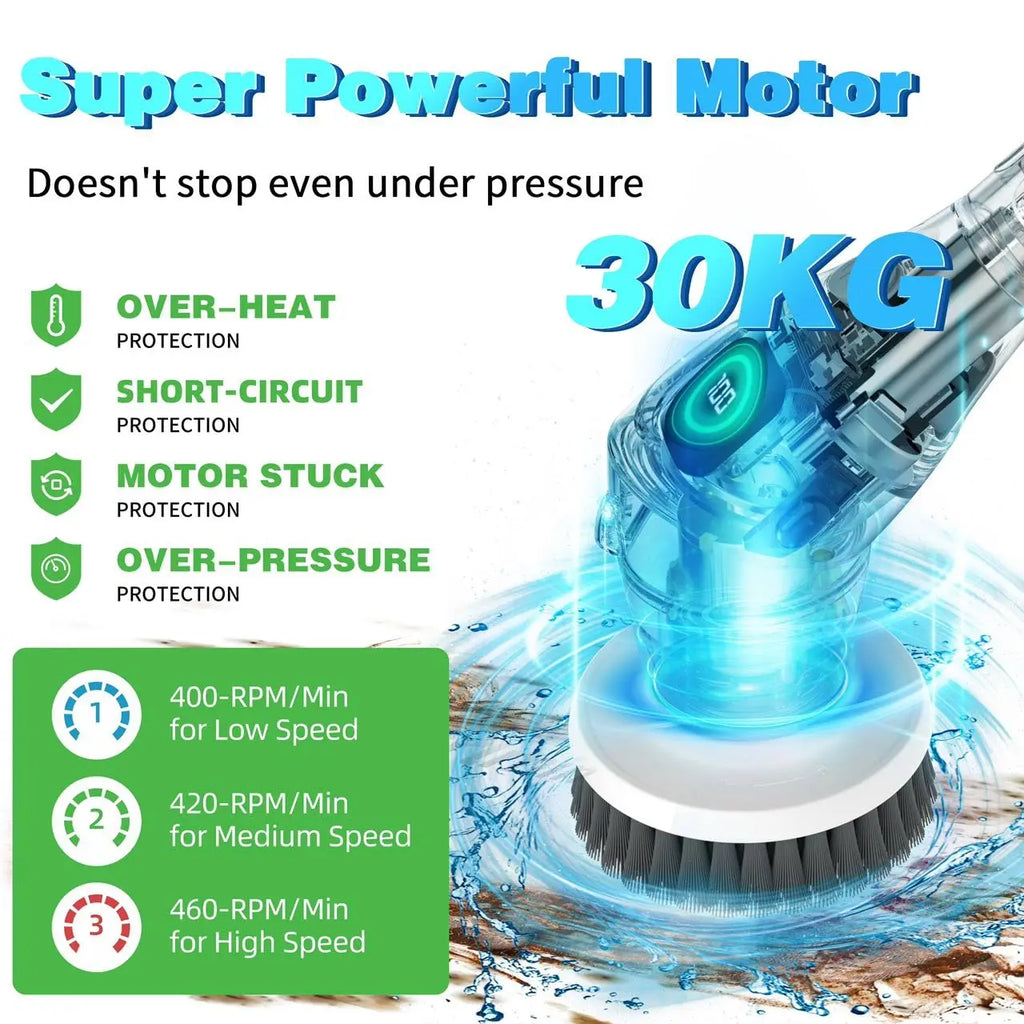 Electric Spin Scrubber 8 in 1 Cordless Cleaning Brush 2500mAh 3 Speed LED Display for Bathroom Tile