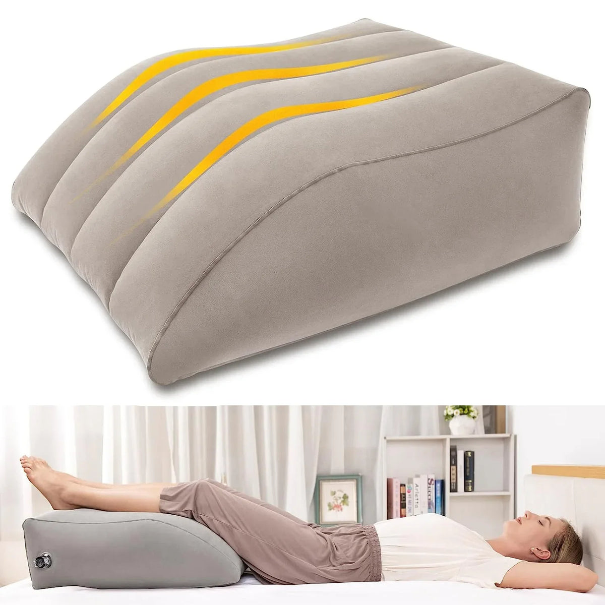 Inflatable Leg Elevation Pillow Ergonomic Wedge Support Cushion for Post-Surgery Recovery – Grey