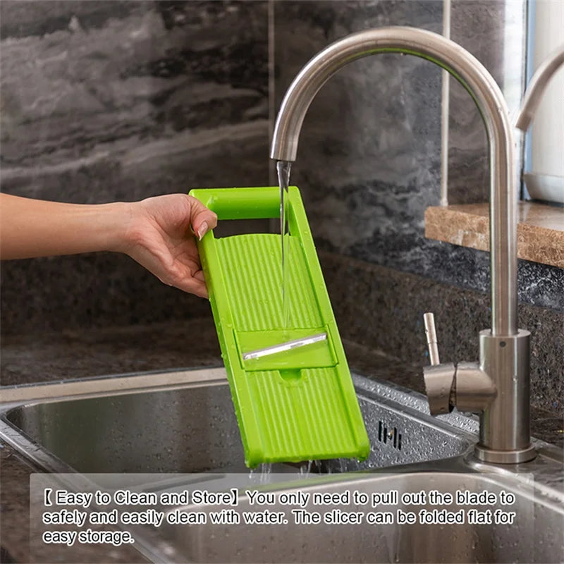Mandoline Slicer Stainless Steel Vegetable Cutter with 6 Interchangeable Blades Storage Box – Green