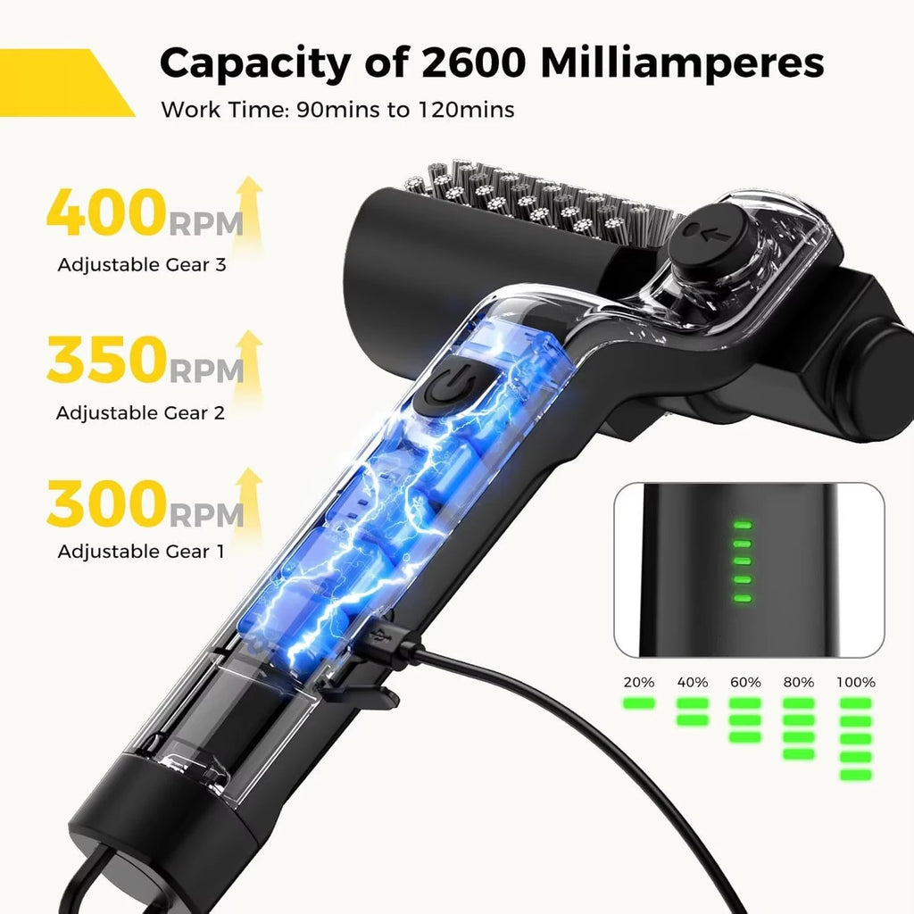 BBQ Cleaning Brush 3 Speed Rechargeable Rotating Brush 400RPM IPX7 Foldable Design