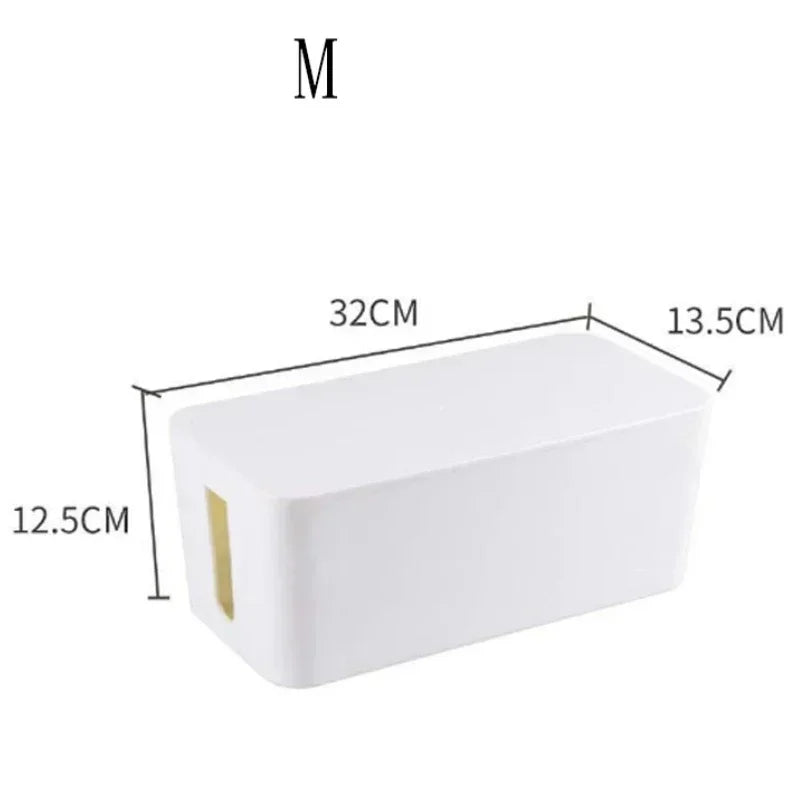 Desktop Cable Storage Box Power Strip Organizer – White