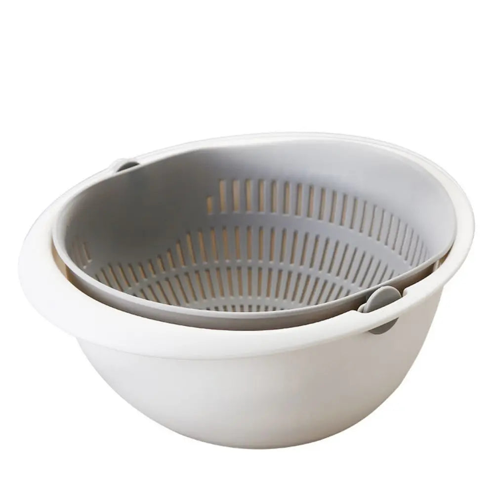 Rotatable Double Drain Basket 23cm Fruit Vegetable Washer Colander Strainer - Grey