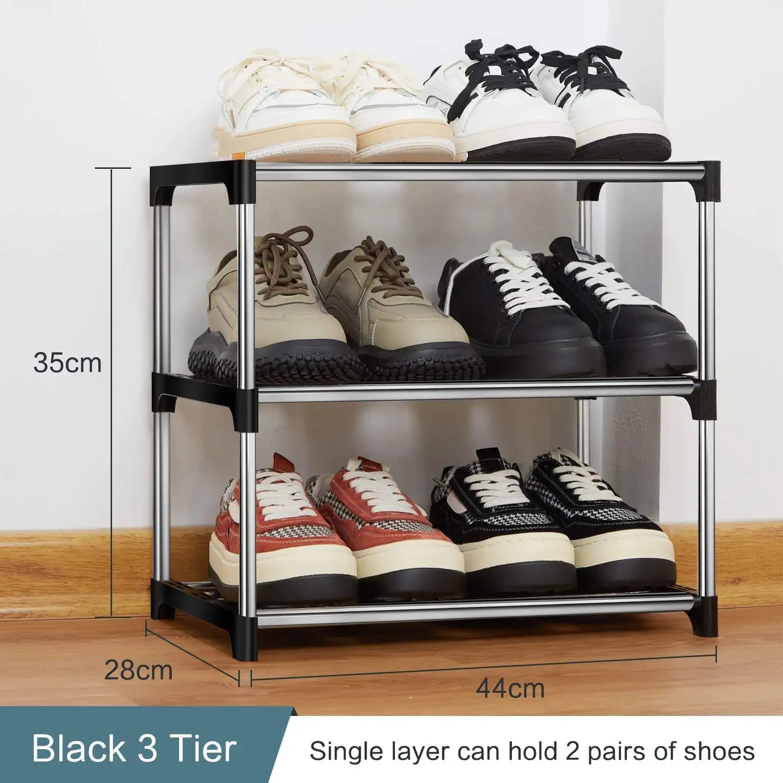 3 Tier Shoe Rack Lightweight Space Saving Storage Organizer for Entryway Closet and Dormitory – Blue