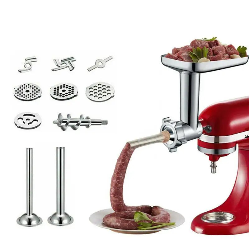 Food Mincer Attachment 13 Piece Stainless Steel Sausage Filler Kit Mixer – Red
