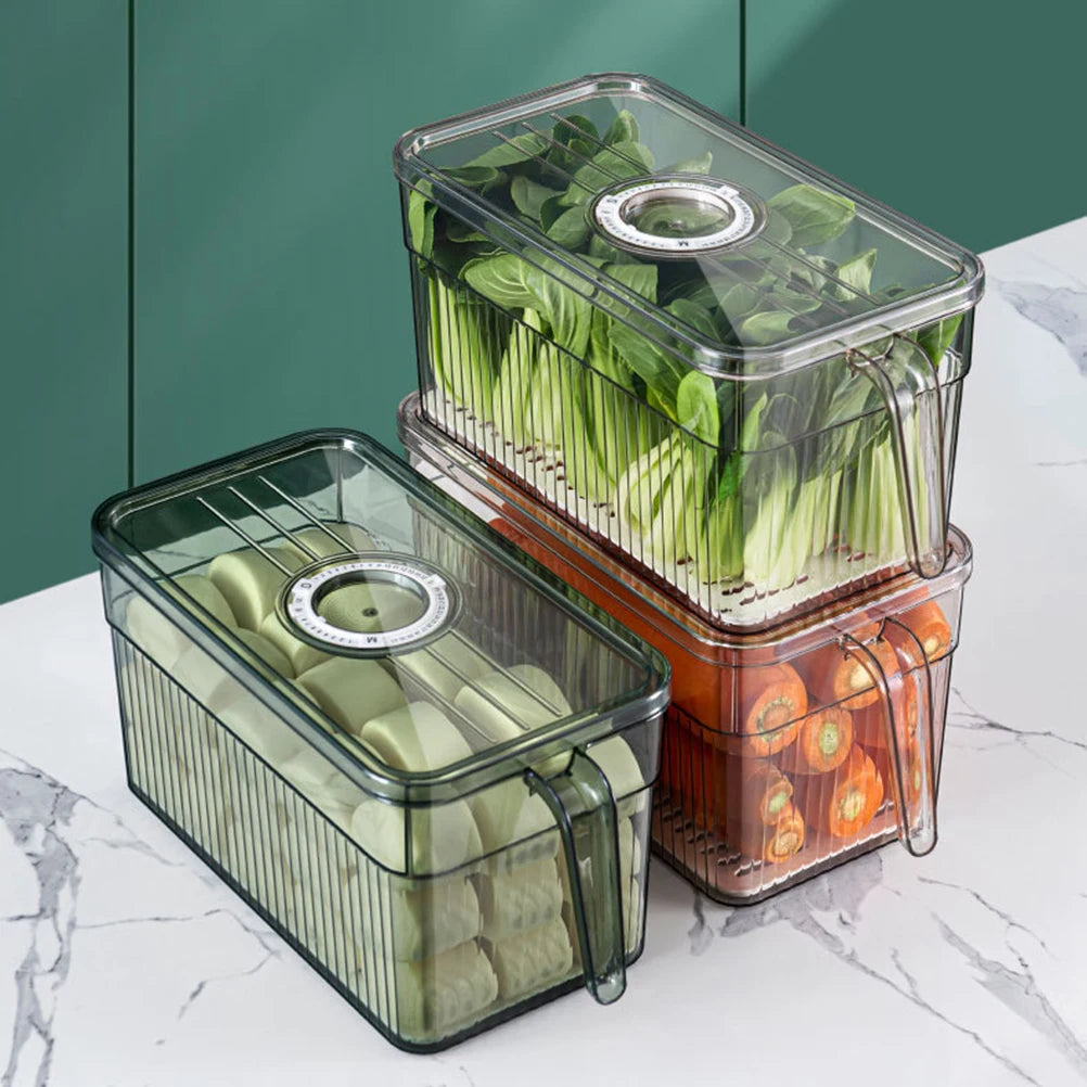 3L Refrigerator Food Storage Container with Time Recorder Lid & Drain Divider – Gray