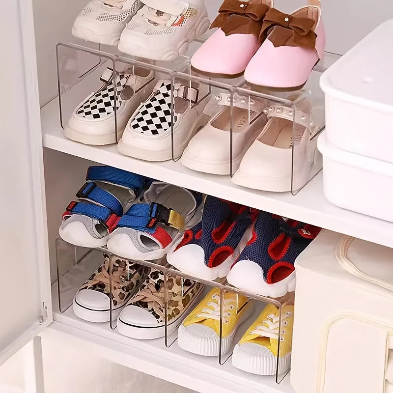Shoe Storage Rack 4 Slot Transparent Plastic Organiser Stackable Space Saving Shoe Holder