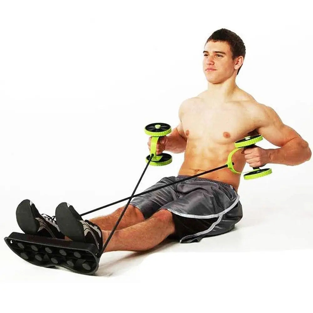Ab Roller Double Wheel Trainer Portable Abdominal Exercise Equipment with Resistance Tube - Green