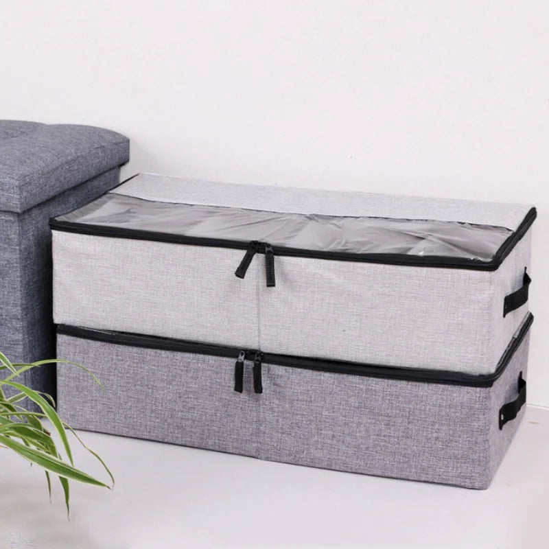 Shoe Storage Box 18 L Foldable Fabric Organiser with Lid and Grid - Light Grey