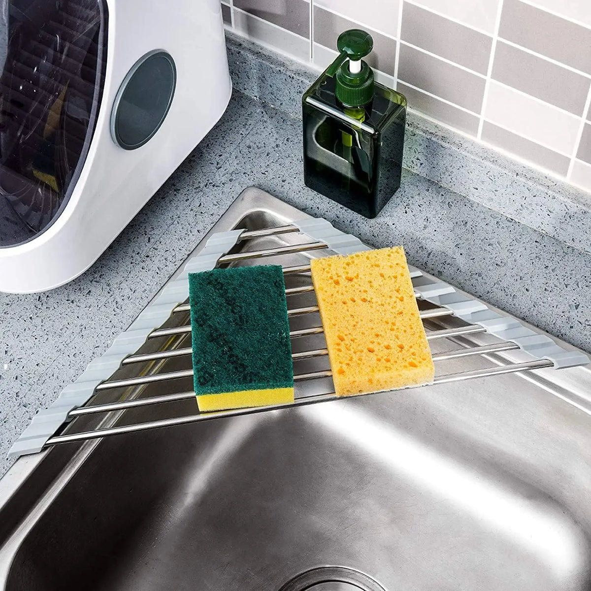 Over Sink Dish Drying Rack Roll-Up Triangle Corner Stainless Steel Drainer