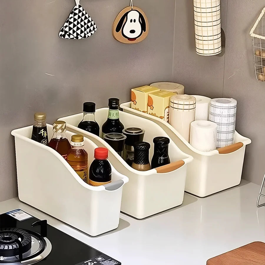2 Pack Under Sink Storage Organiser Bins with Wheels Pull-Out Plastic Cabinet Basket – White