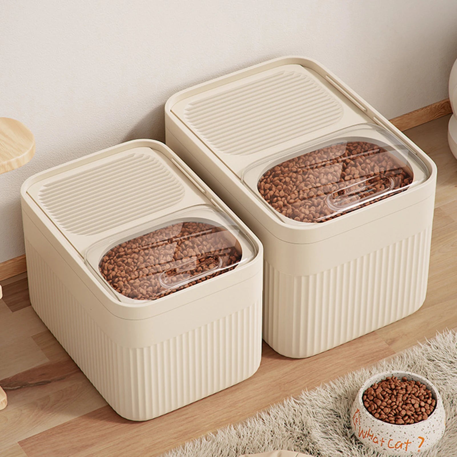 Pet Food Storage Container 15L Airtight Dry Food Bin Moisture Resistant Locking Lid – Cream