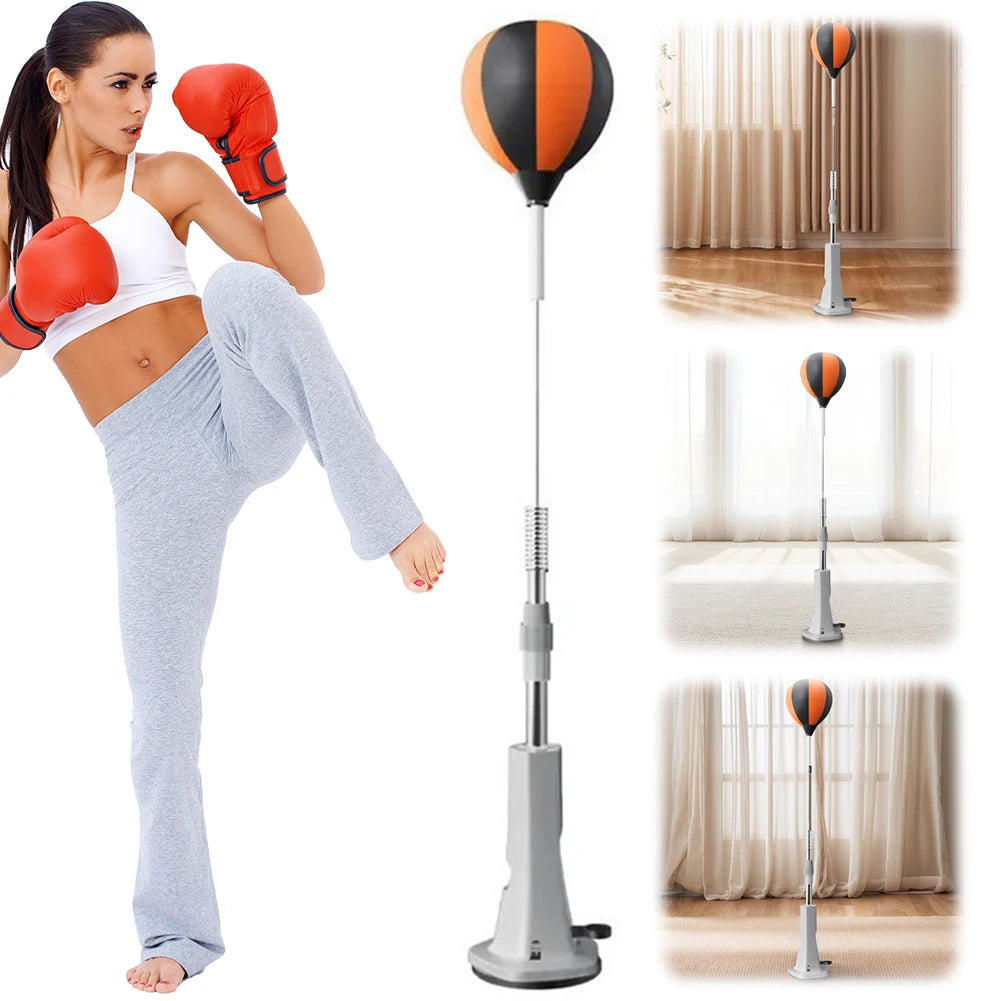 Punching Bag Set Adjustable Height Reflex Ball Stand Boxing Training Equipment for Home Fitness - Black Red