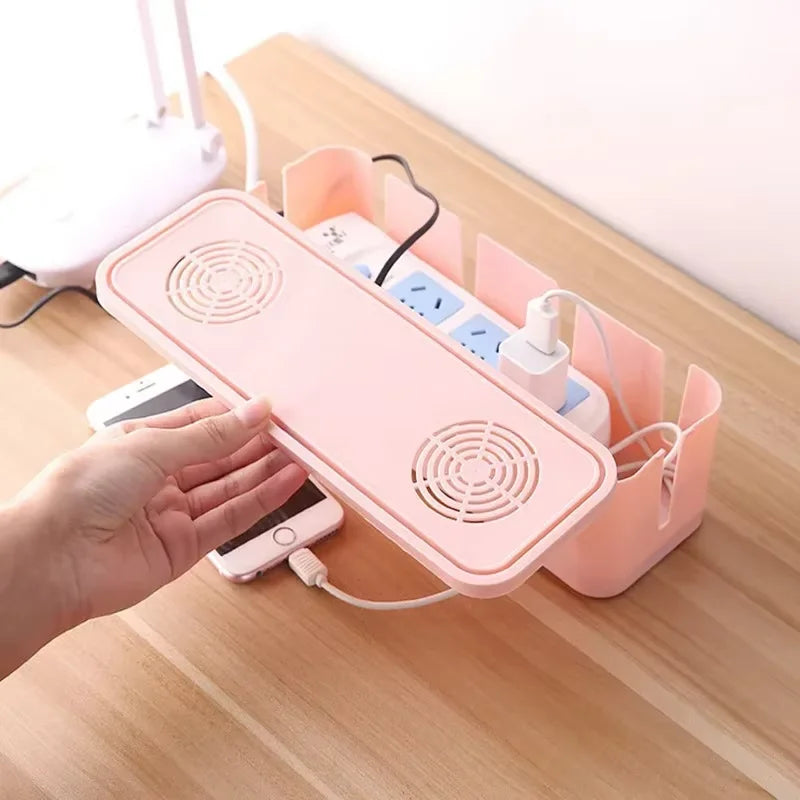 Desktop Cable Organizer Box Power Strip Storage Container – White