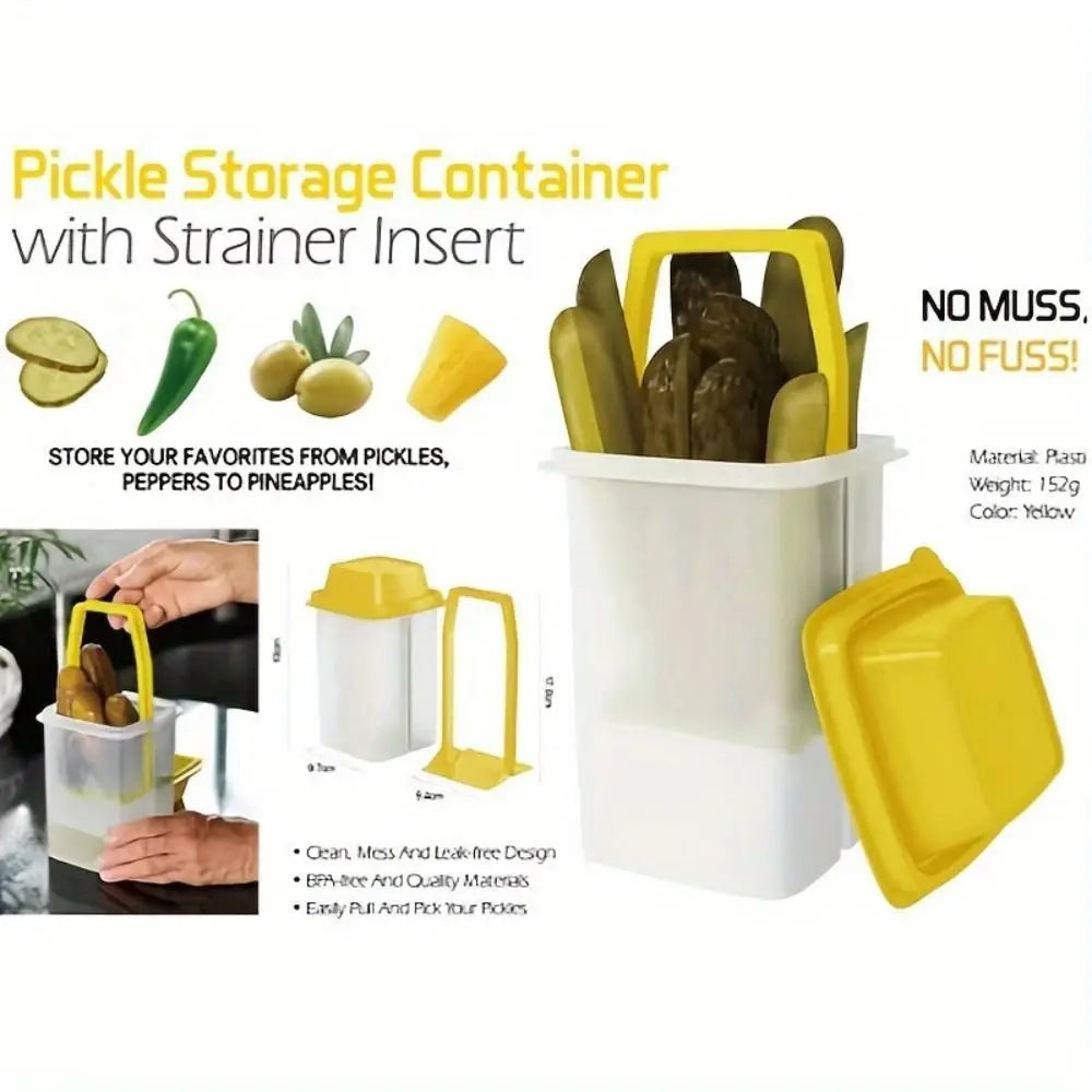 Pickle Container with Lift-Up Strainer and Lid Reusable Olive Fridge Jar - Red