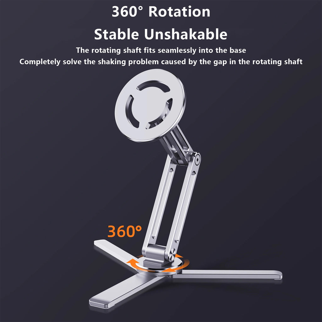 Phone Holder Foldable 360 Degree Rotating Aluminium Desk Stand Tripod Mount - Black