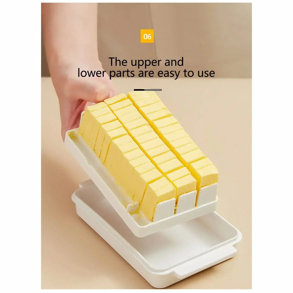 Butter Dish with Lid Butter Storage Container with Measuring Guide Airtight Box – White