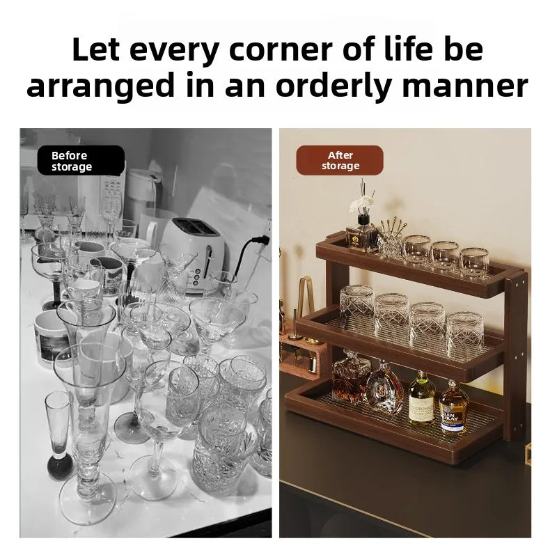 2 Tier Bamboo Countertop Shelf with Acrylic Base Kitchen Spice Rack Bathroom Organizer Display Stand – Small