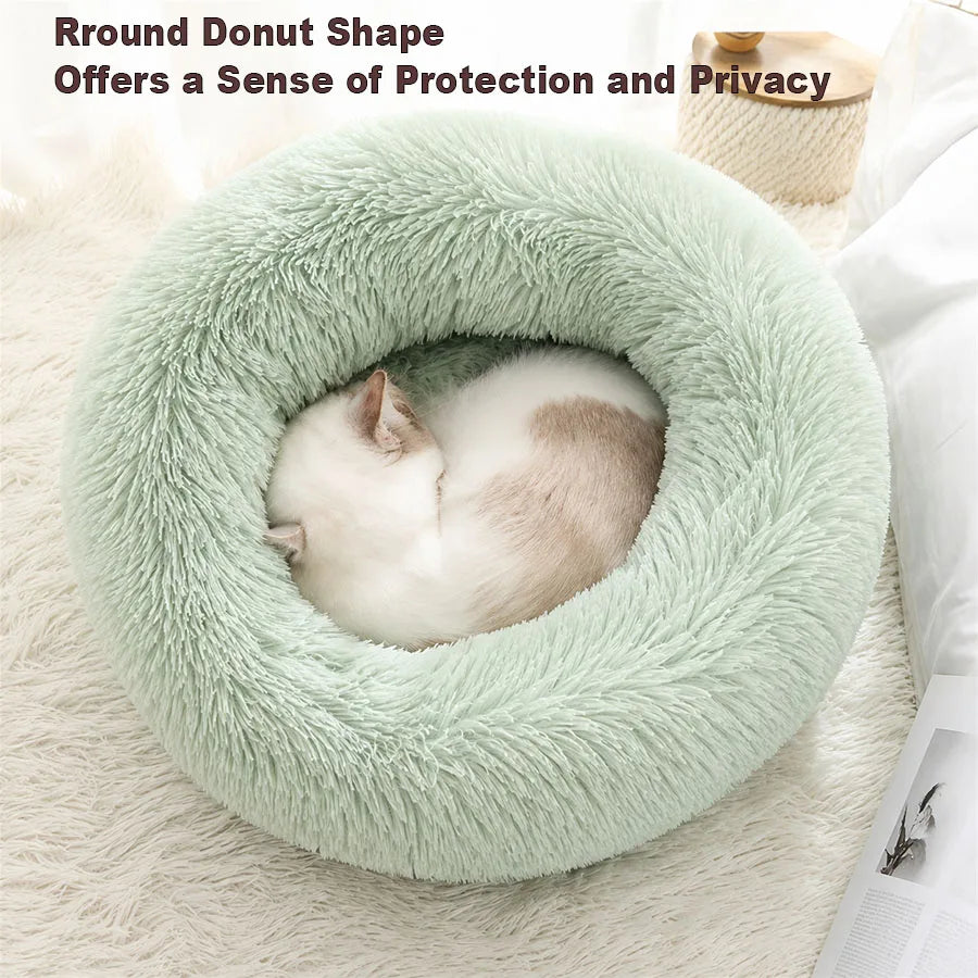 Donut Pet Bed 60 cm Soft Plush Round Bed Washable for Cats and Small Dogs - Grey