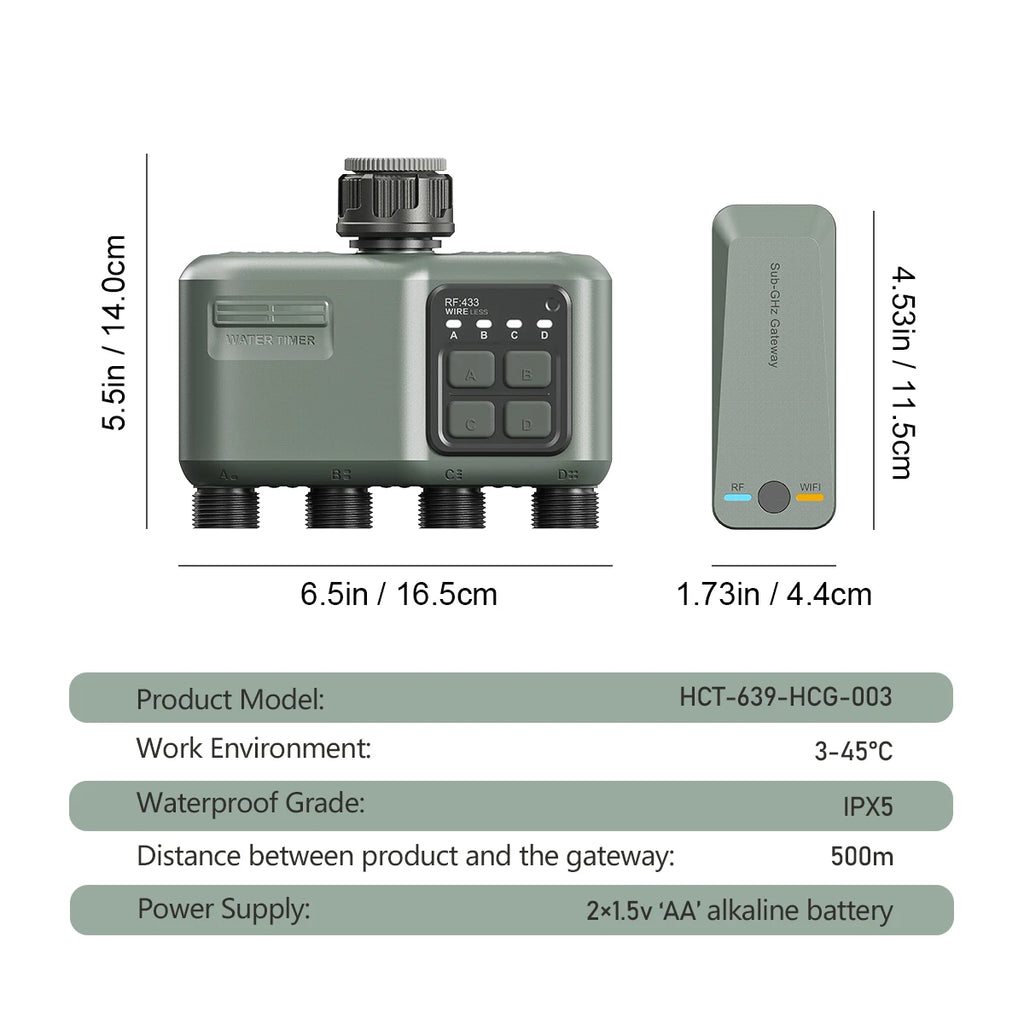 Smart WiFi RF433 Garden Sprinkler Water Timer 4 Outlet Programmable Automatic Irrigation Controller with Rain Delay