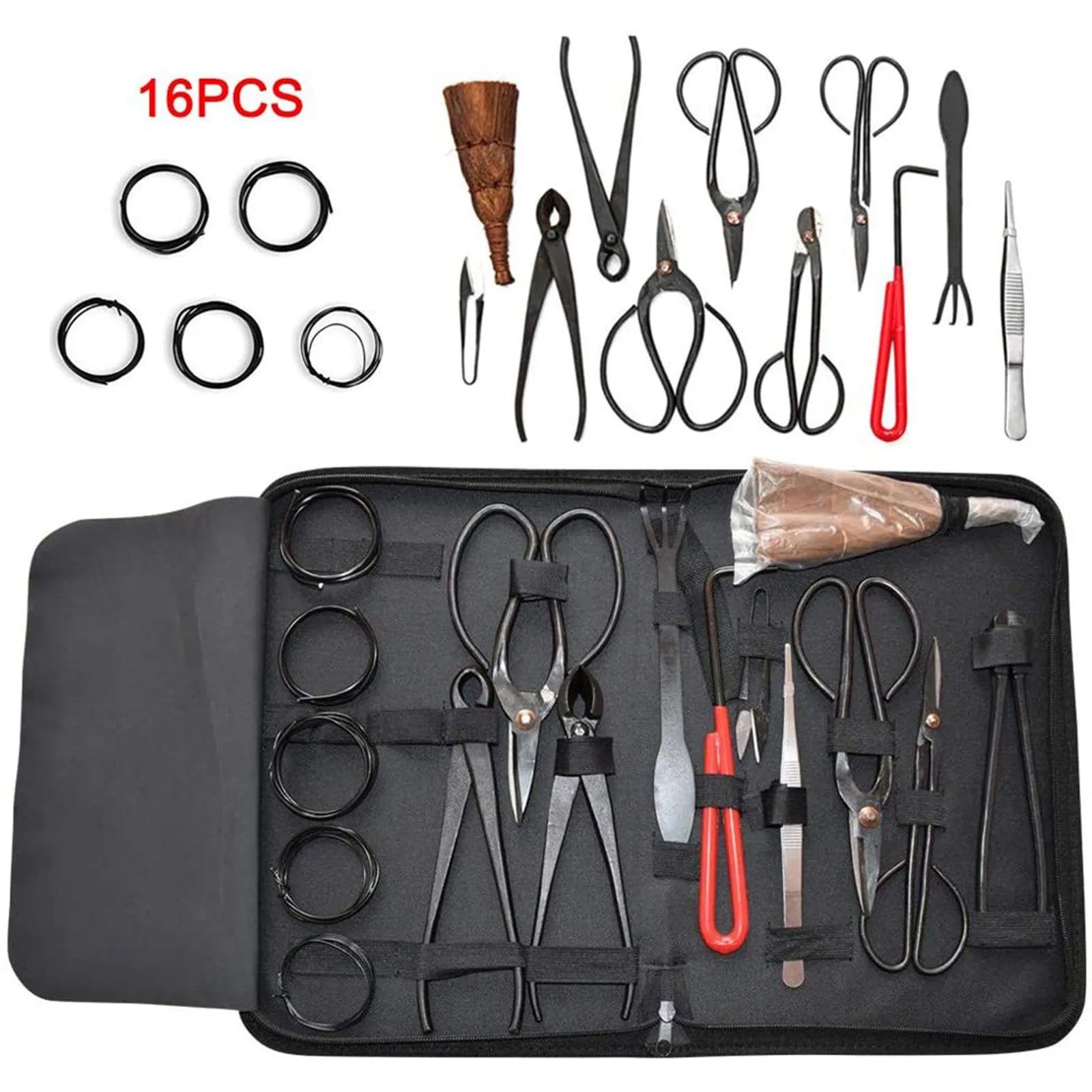 Bonsai Pruning Tool Set Heavy Duty 16 Piece Stainless Steel Gardening Shears Kit with Storage Case