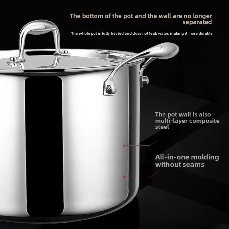 Stainless Steel Soup Pot 20cm Thickened Stew Cooking Pot Induction Compatible