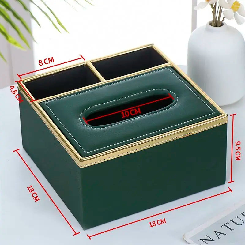 Tissue Box Desktop Napkin Holder with Storage Compartment and Flip Lid - Green