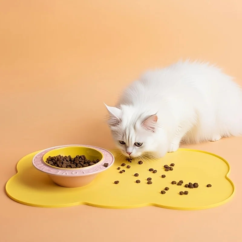 Pet Feeding Mat Silicone Waterproof Cat Bowl Placemat with Raised Edge - Pink