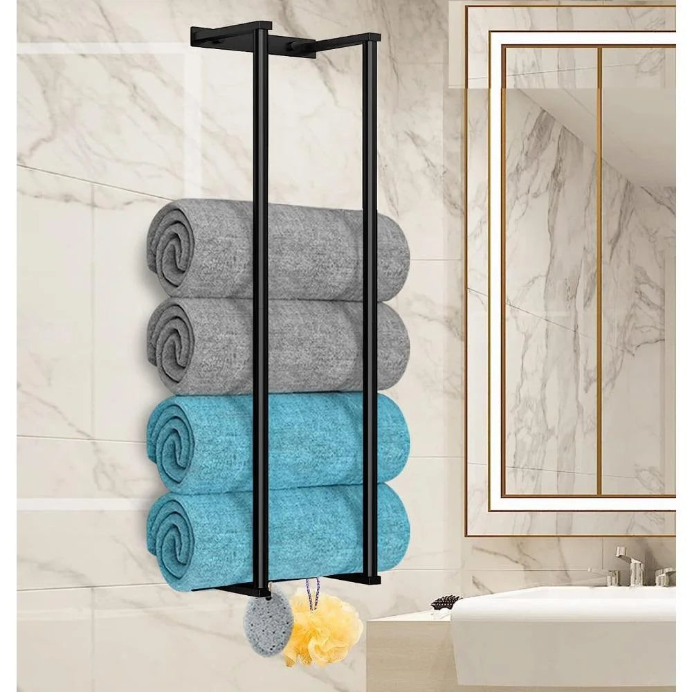 Towel Rack Wall Mounted Stainless Steel Rolled Towel Storage - Silver