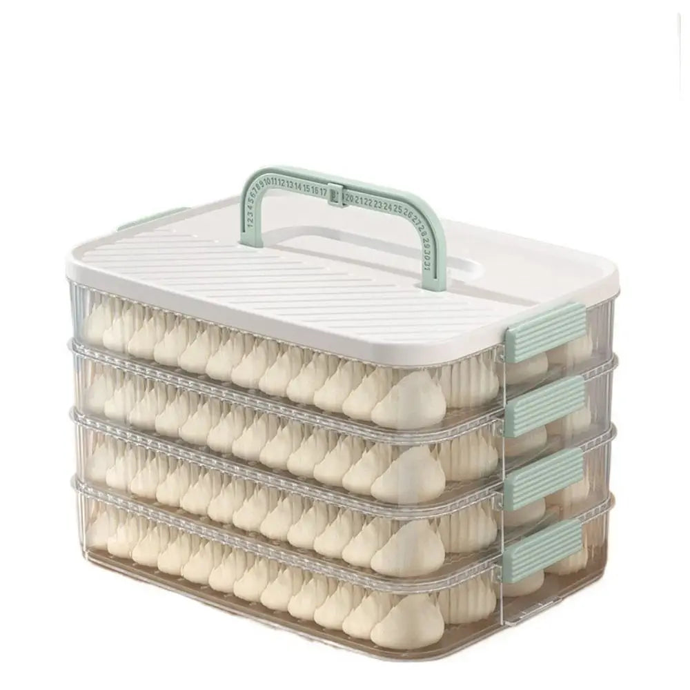 4 Layer Frozen Dumpling Storage Container with Lid Large Capacity Stackable Food Storage Box – Green