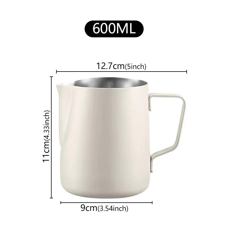 Milk Frothing Pitcher 600ml 304 Stainless Steel Latte Art Jug with Measurement Scale – White