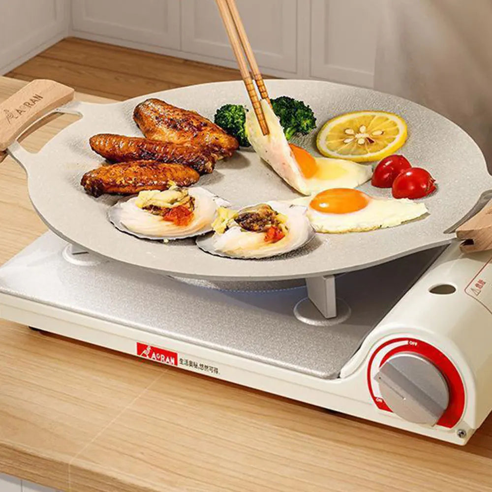 Cast Iron Grill Pan 38cm Korean Style Round BBQ Griddle Non-Stick Cooking Plate