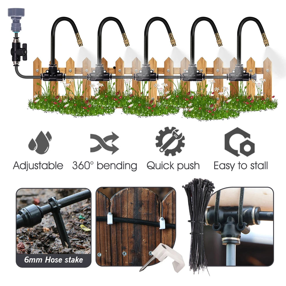 Garden Misting Cooling System Adjustable Spray Irrigation Kit - 25m