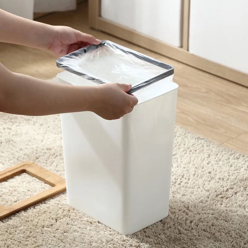 9L Countertop Waste Bin with Wooden Lid Tissue Holder Kitchen Bathroom Storage Bin