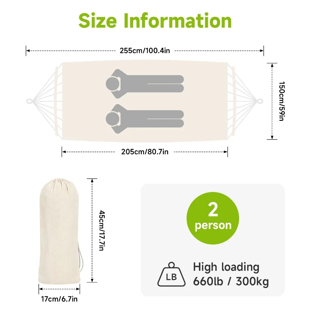 Hammock Chair Portable Canvas Hanging Swing Bed Durable Fabric Outdoor Hammock - Beige