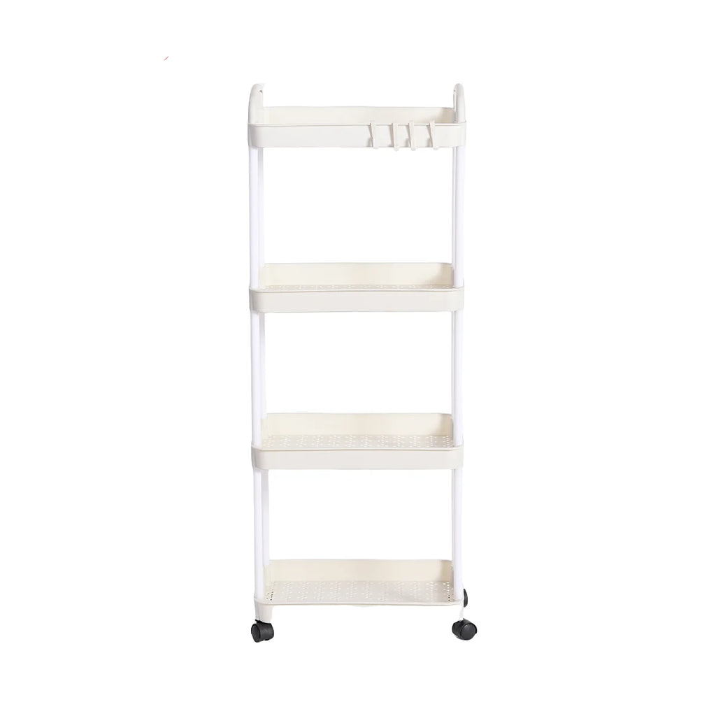 Portable 3-Tier Plastic Rolling Storage Cart with Wheels, Handle Utility Organizer Trolley - White