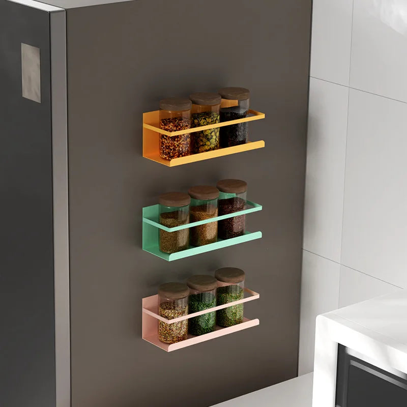Magnetic Refrigerator Spice Rack Wall Mounted Stainless Steel Storage Shelf Organizer – White