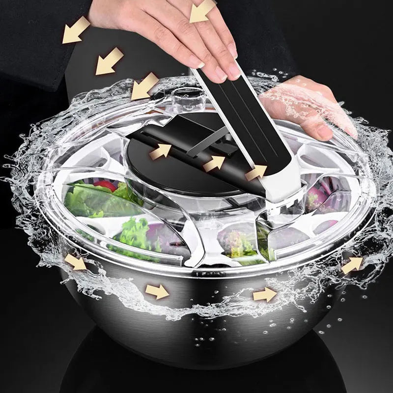Salad Spinner Stainless Steel Manual Press Vegetable Dryer Washer Bowl – Silver