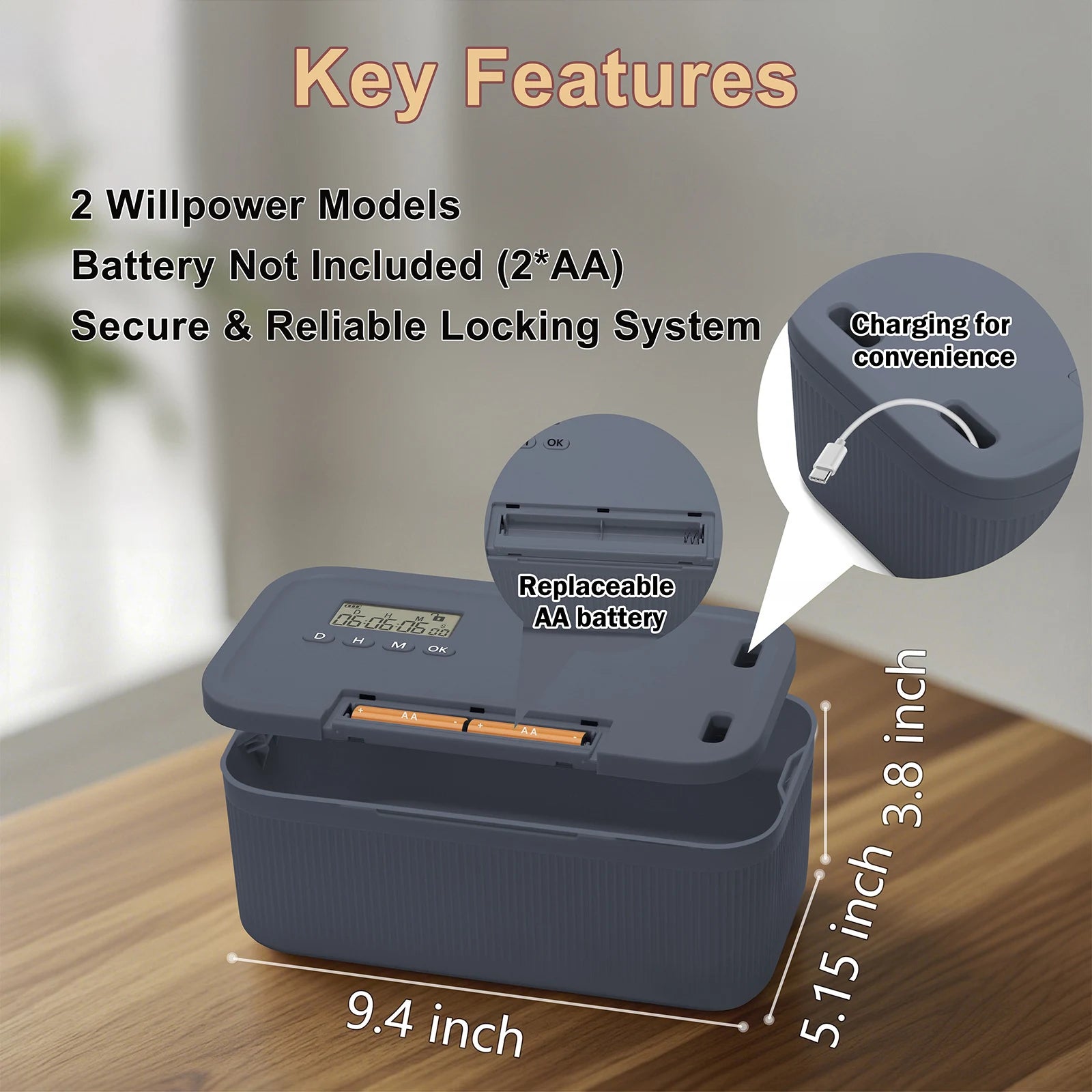 Storage Box Portable Timed Lock Organizer 2.8L Multi-Function Phone Storage Case - Grey