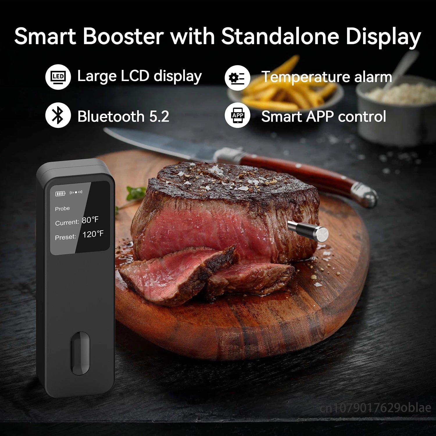 Wireless Bluetooth Meat Thermometer IP67 Waterproof Probes with LCD Screen 2 Probe Rechargeable for Grilling Smoker BBQ Oven