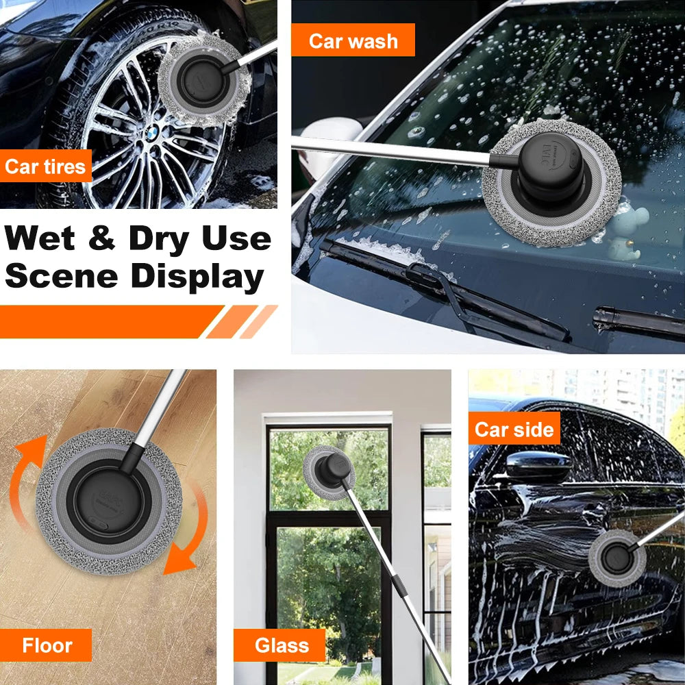Electric Car Wash Mop with Telescopic Handle 40–110cm Rotating Cleaning Brush Waterproof Gray