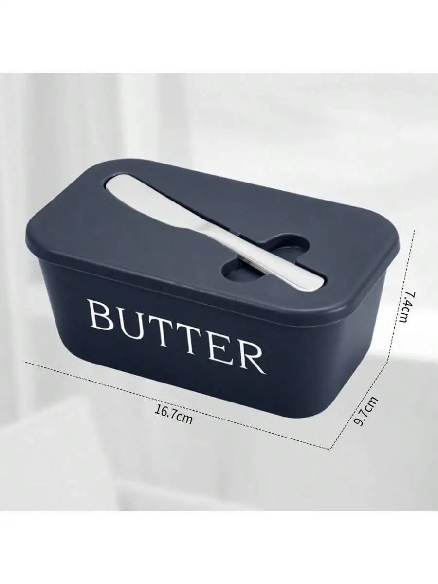 Butter Dish with Lid and Knife Airtight Plastic Butter Container Fridge - Blue