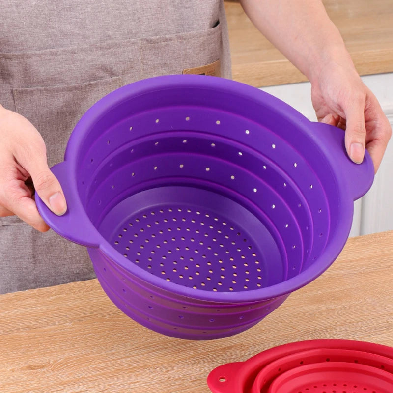 Foldable Silicone Drain Basket Fruit Vegetable Colander – Purple