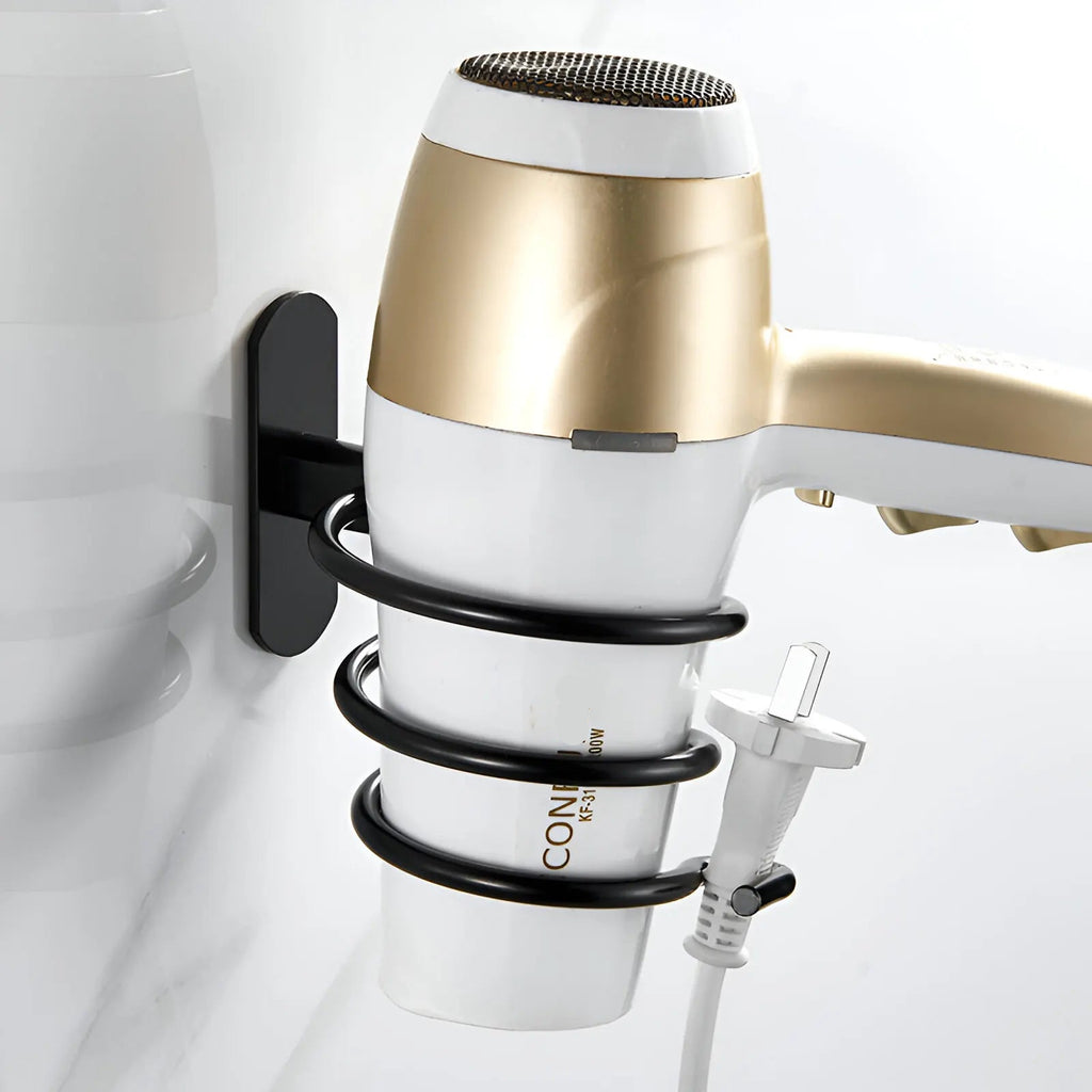 Wall Mounted Aluminum Hair Dryer Holder No Drill Bathroom Hair Dryer Rack Organizer – Silver