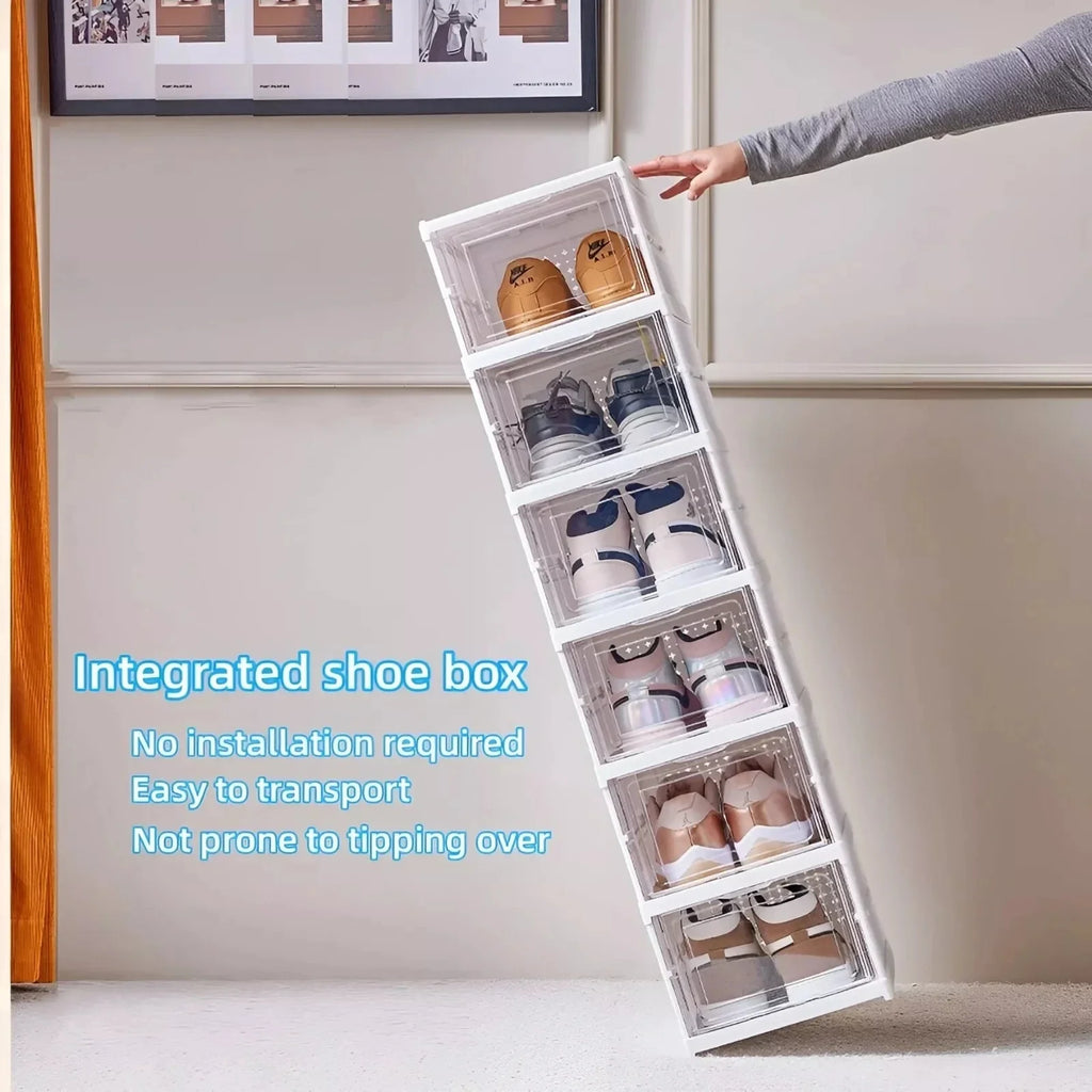 3-Tier Foldable Shoe Storage Cabinet with Transparent Door Stackable Dustproof Organizer